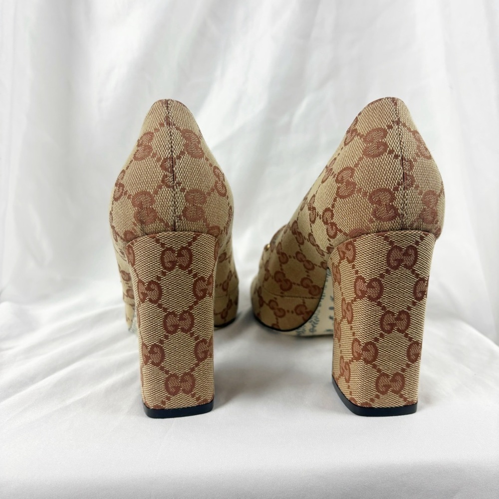 Gucci GG Marmont Beige Ruggine Victoire 95mm Loafer Block Heel Pumps EU 39.5 - Picture 7 of 11
